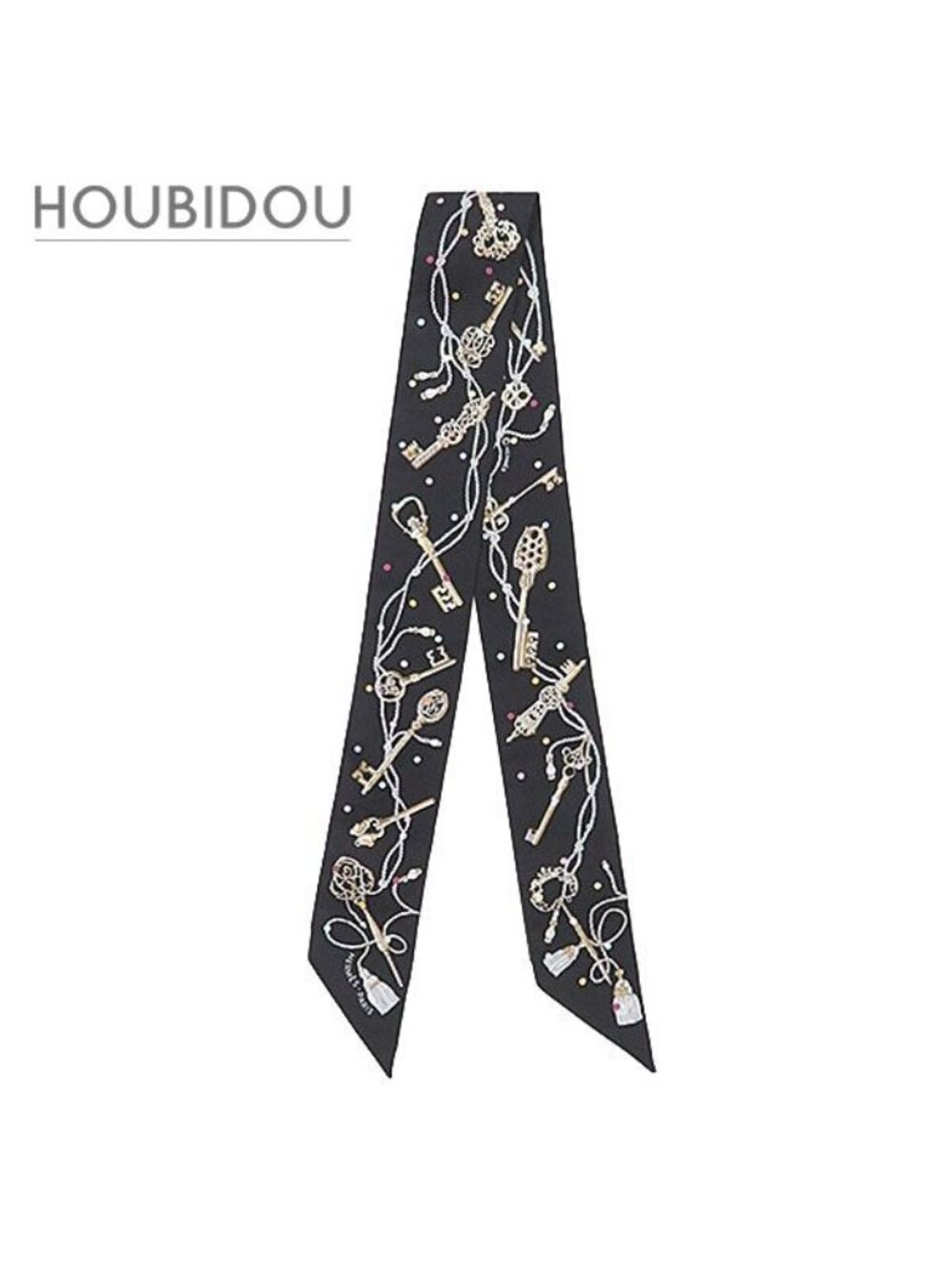 Hermes Scarf Twilly Silk Black Beige Rose Multicolor les Cles a Pois les Clair